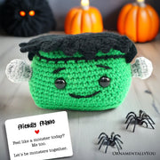 Positivity Frankenstein Crochet Support Doll, Halloween Encouragement Gift for Children and Adults