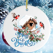 Merry & Bright Artistic Birdhouse Christmas Ornament Ceramic Ornament OrnamentallyYou 