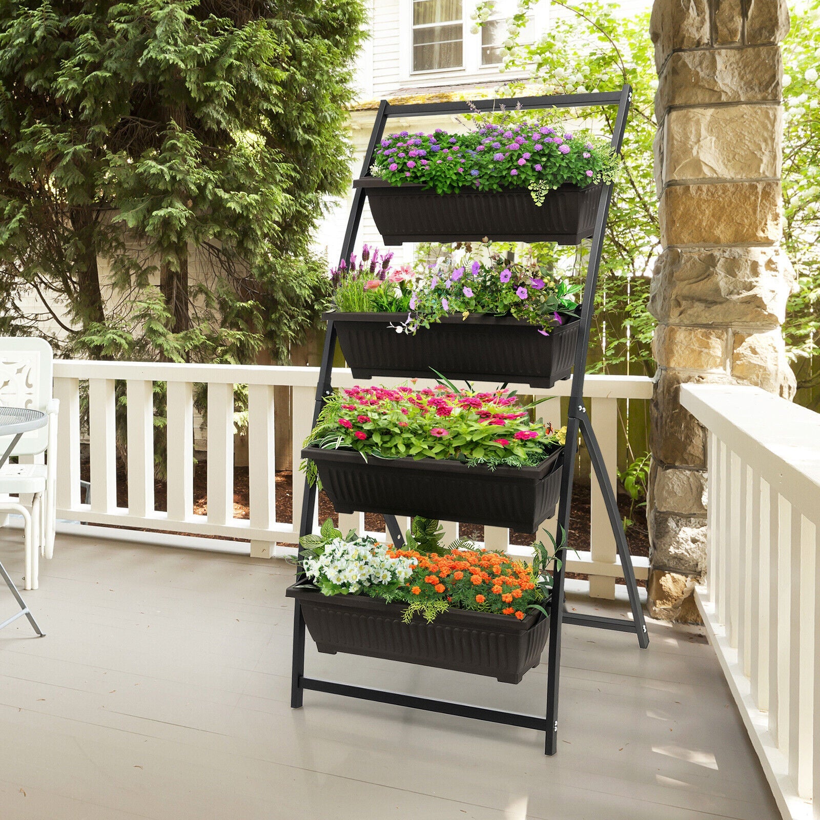4-Tier Vertical Raised Garden Bed with 4 Containers & Drainage Holes-M
