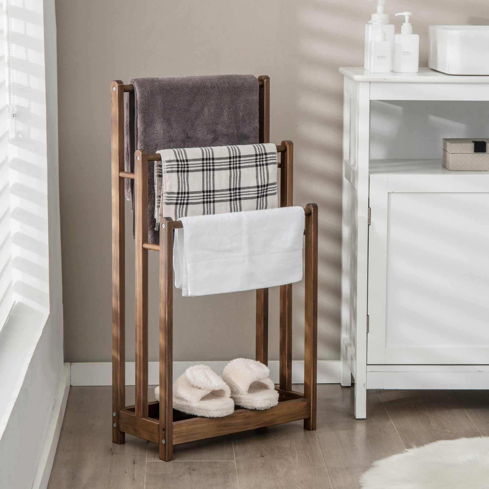 Linensnthings.com Freestanding Towel Rack 3-Bar Hand Towel Drying Stand ...