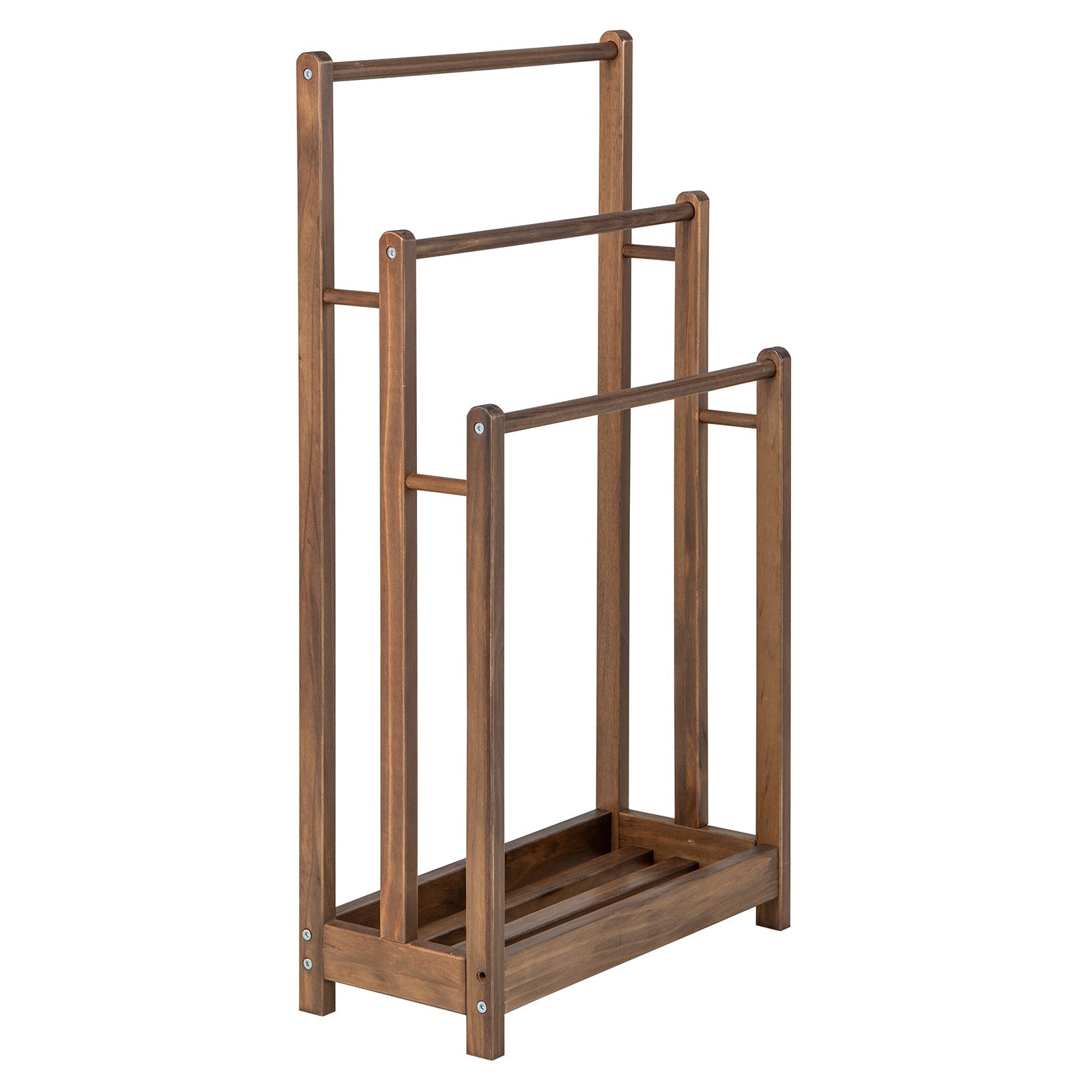 Freestanding Towel Rack with Bottom Storage Shelf - Rustic Brown