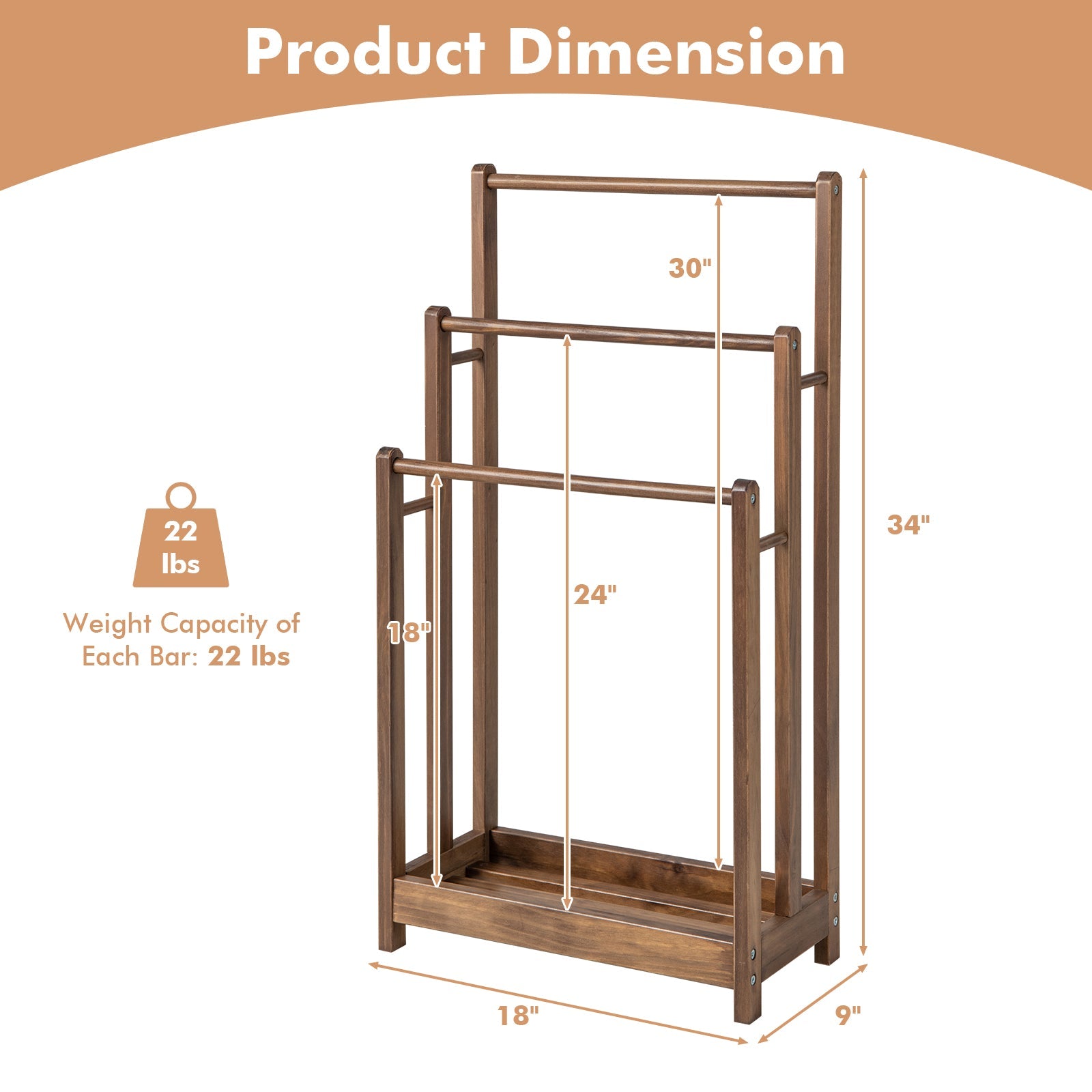 Freestanding Towel Rack with Bottom Storage Shelf - Rustic Brown