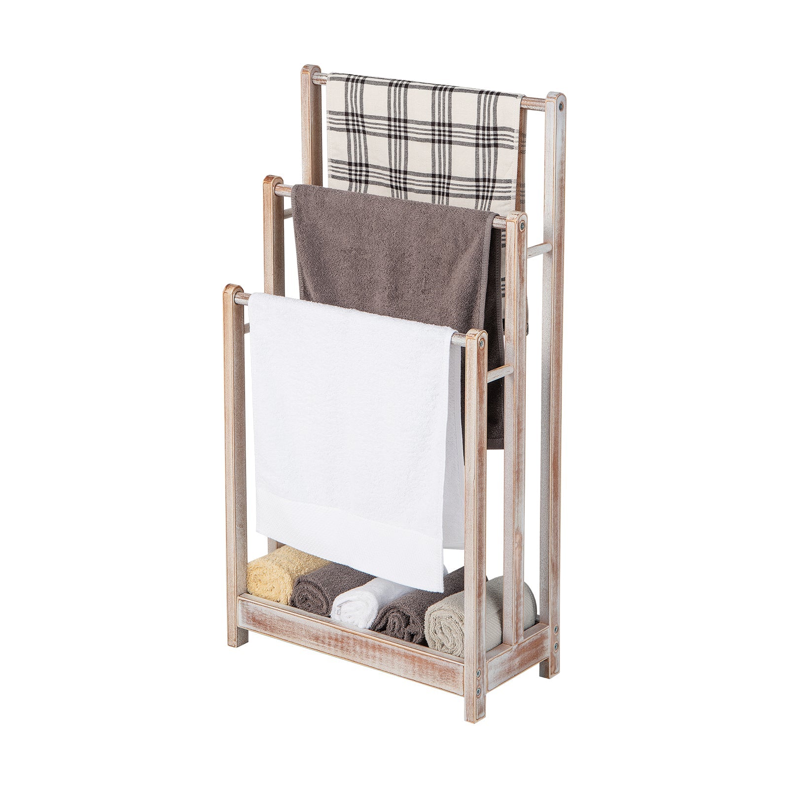 Freestanding Towel Rack with Bottom Storage Shelf - White