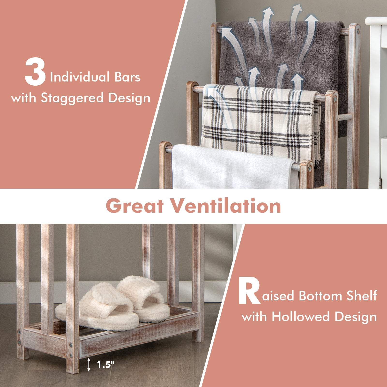 Freestanding Towel Rack with Bottom Storage Shelf - White