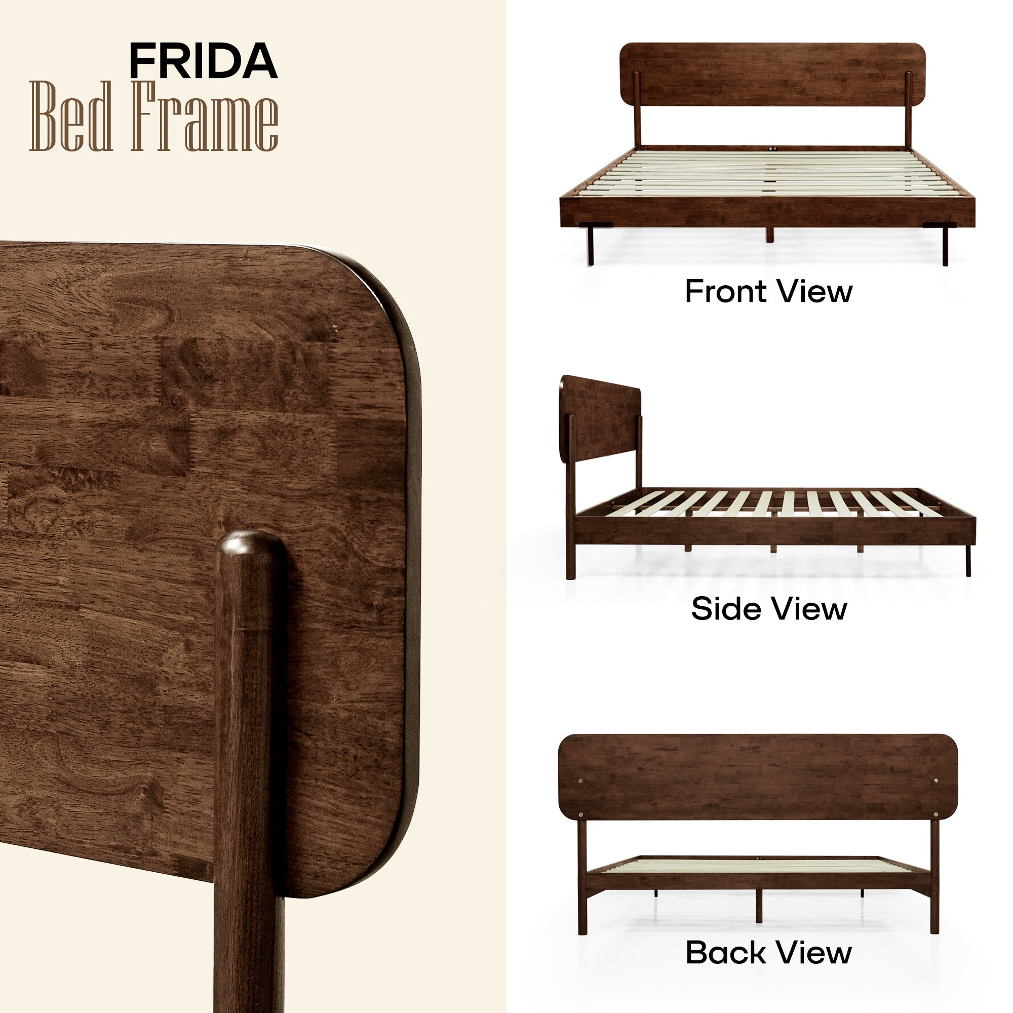 Frida Deluxe Solid Wood Bed Frame