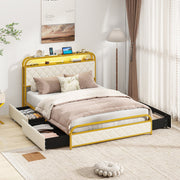 Twin/Full/Queen Size Bed Frame with LED Lights and Charging Station Gold-Full Size
