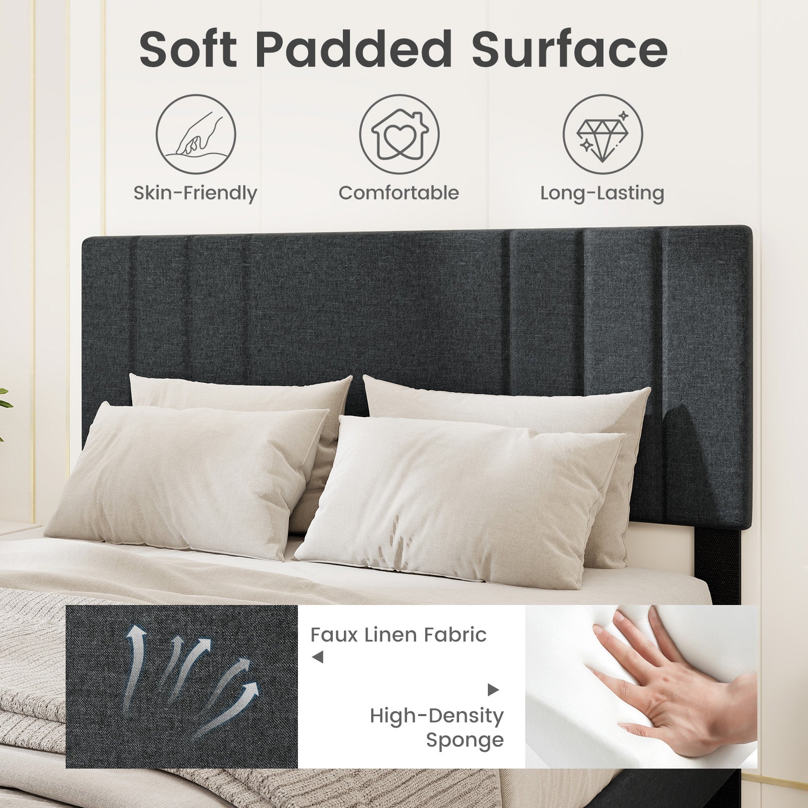 Full/Queen/Twin Size Bed Frame with Tufted Headboard and Wooden Slats-Full Size