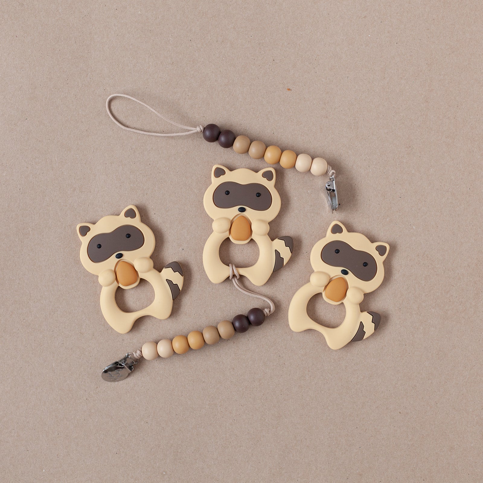 Raccoon Teether Set - Brown