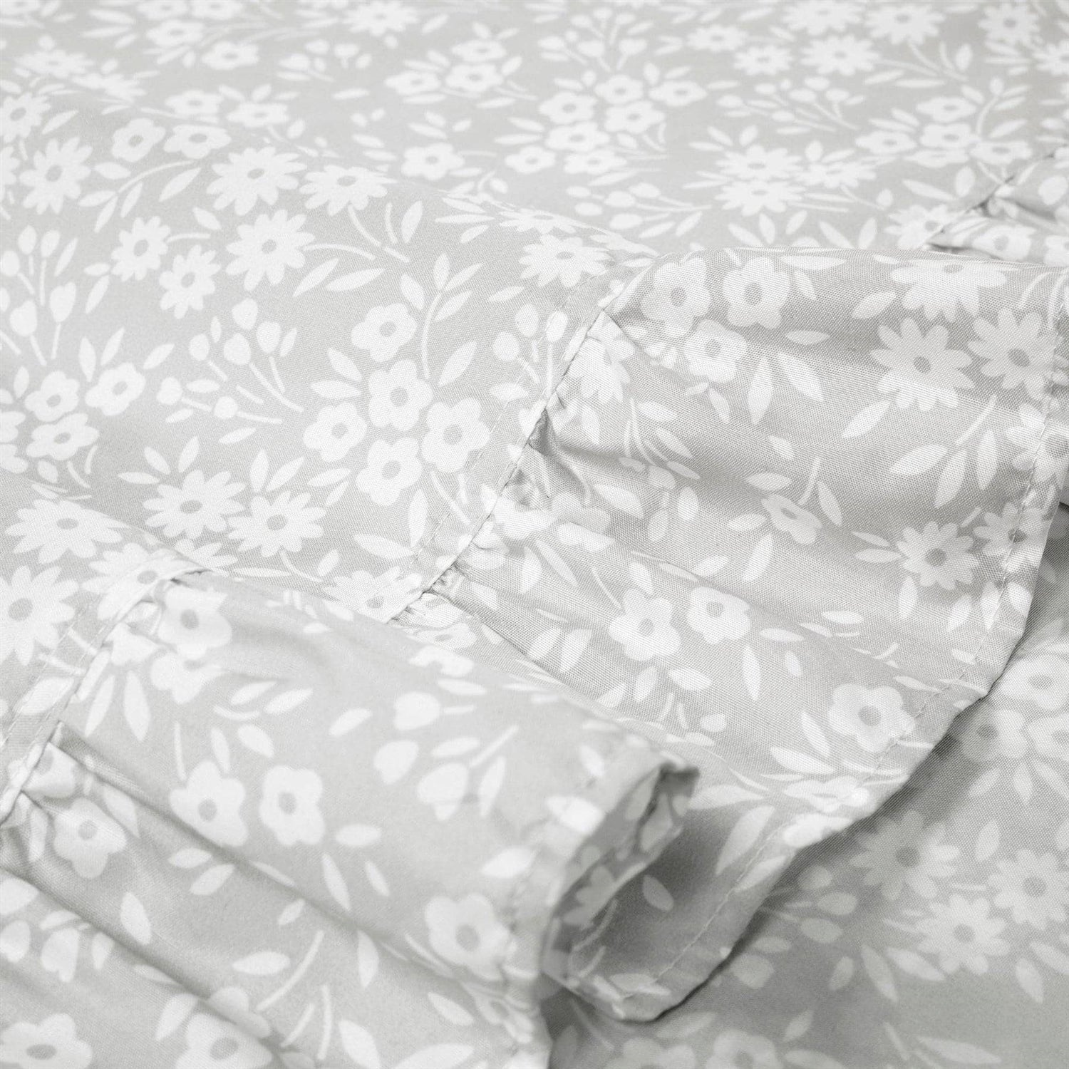 Queen Size, Grey Ruffle Floral Polyester 6 Piece Sheet Set