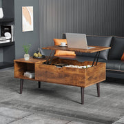 Mid-Century Modern Lift-Top Coffee Table, Brown Wood Finish