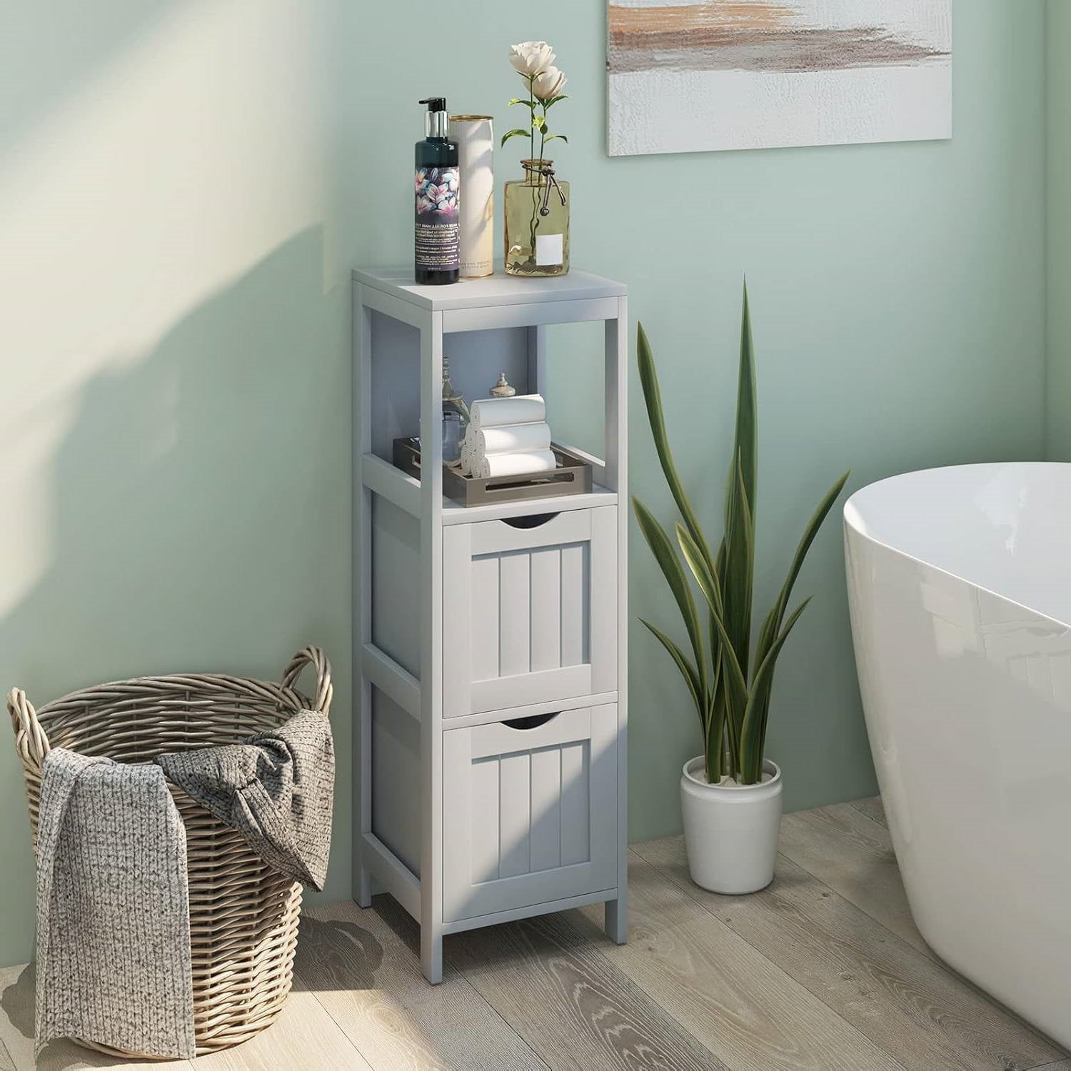 Modern Farmhouse 2-Drawer Bathroom Floor Cabinet with Shelf