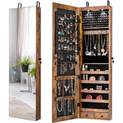 2-in-1 Door/Wall Mounted Jewelry Armoire in Brown Wood Finish