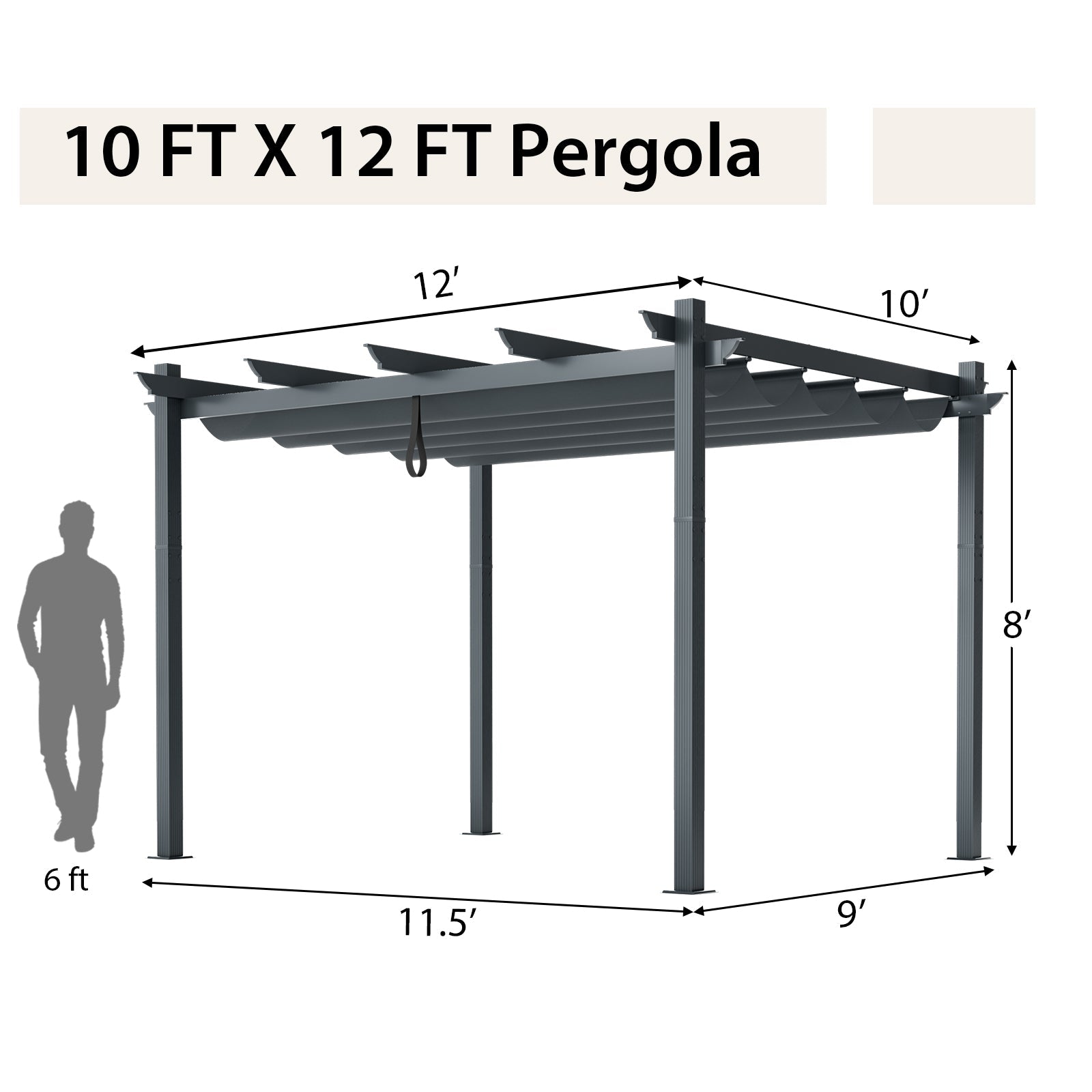 10 x 12 Feet Outdoor Aluminum Retractable Pergola Canopy-Gray