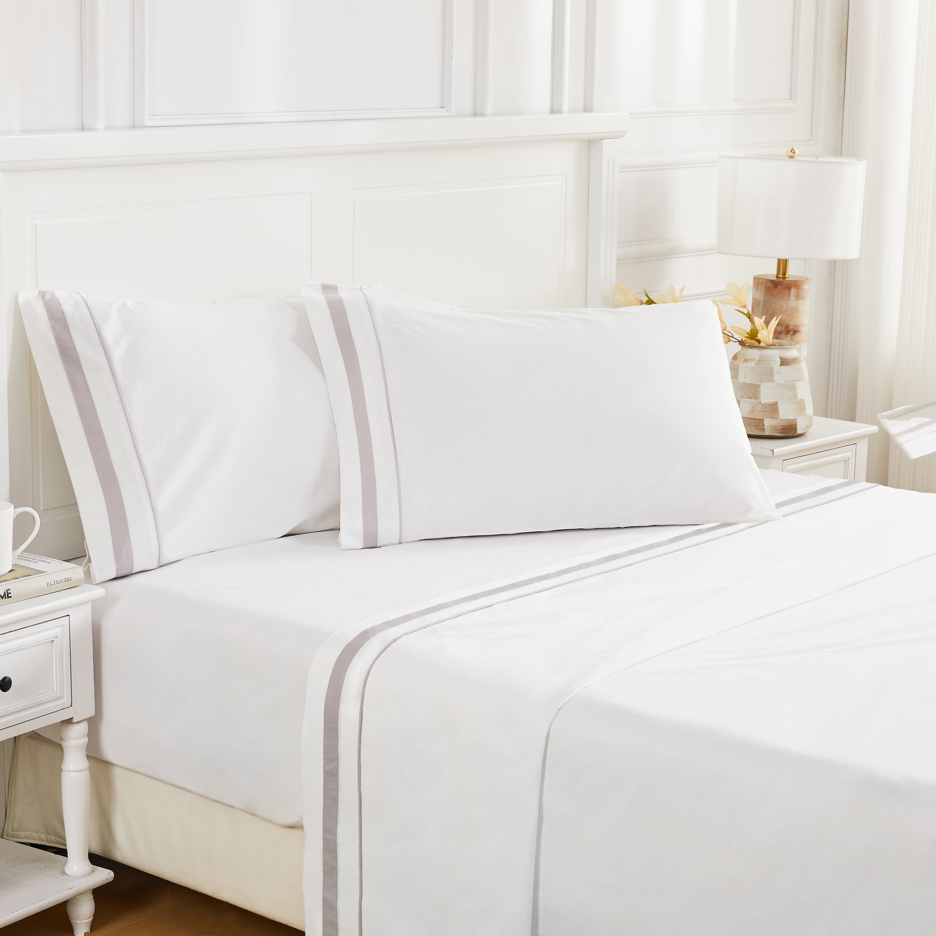 Classic Double Border Percale Cotton Sheet Set – Linens N Things