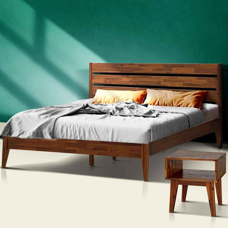 Emery Bed Frame & Nightstand Set - Acacia Solid Wood