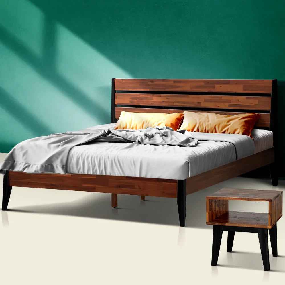 Emery Bed Frame & Nightstand Set - Acacia Solid Wood