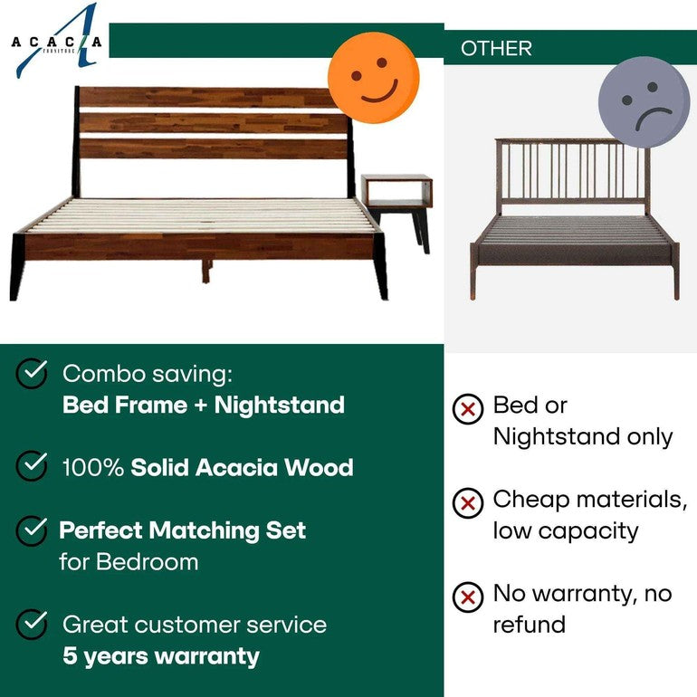 Emery Bed Frame & Nightstand Set - Acacia Solid Wood