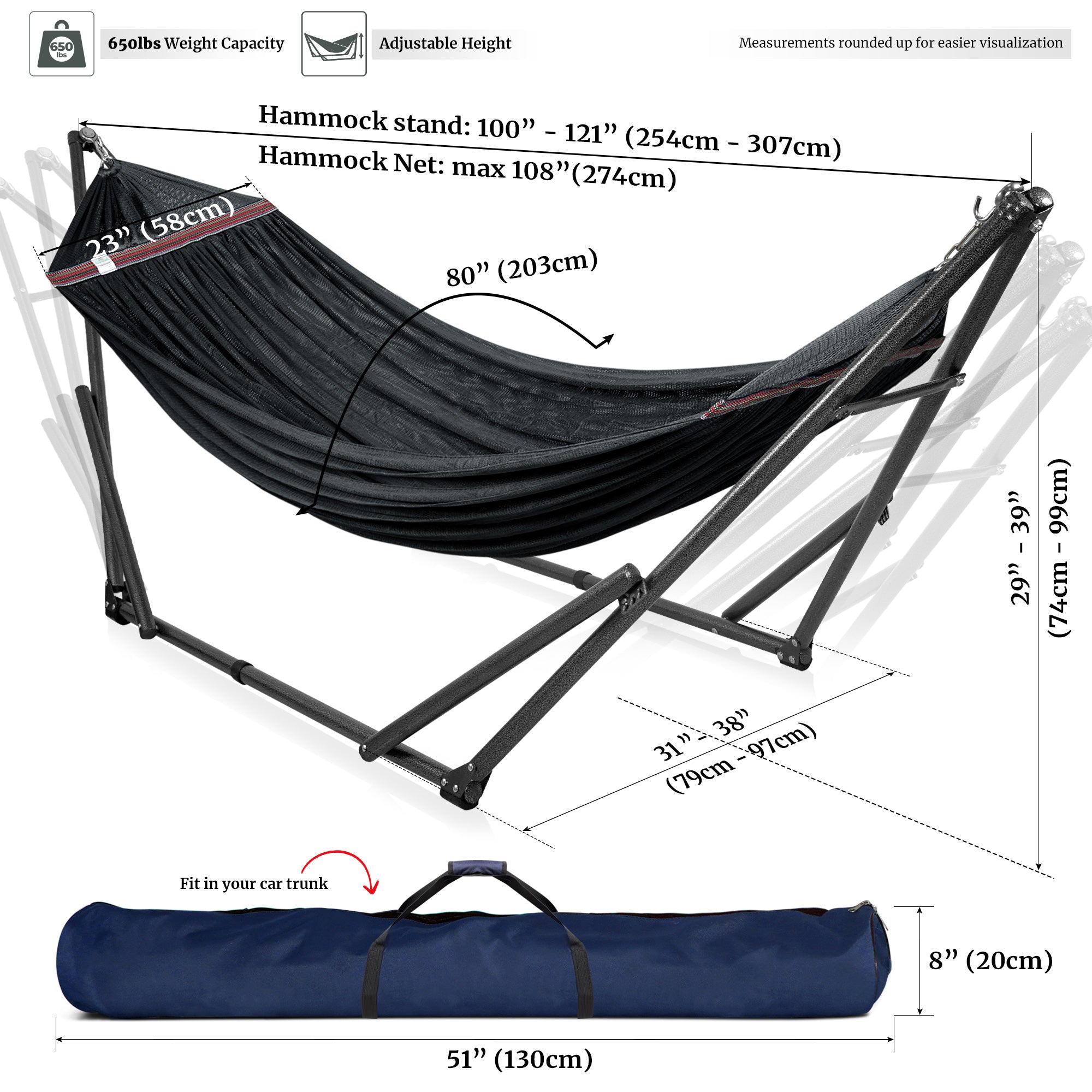 Tranquillo Universal Hammock with Medium Size Stands