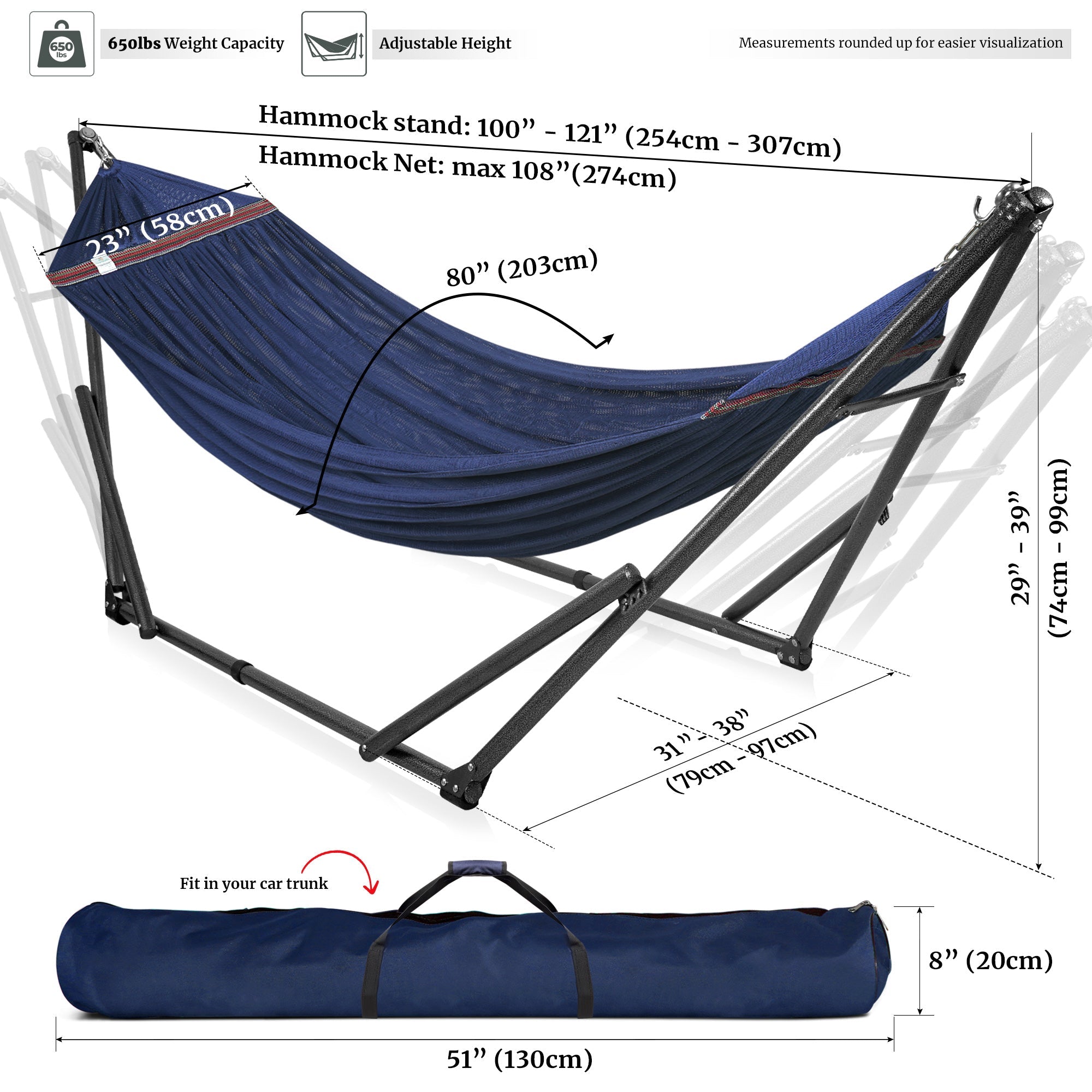 Tranquillo Universal Hammock with Medium Size Stands