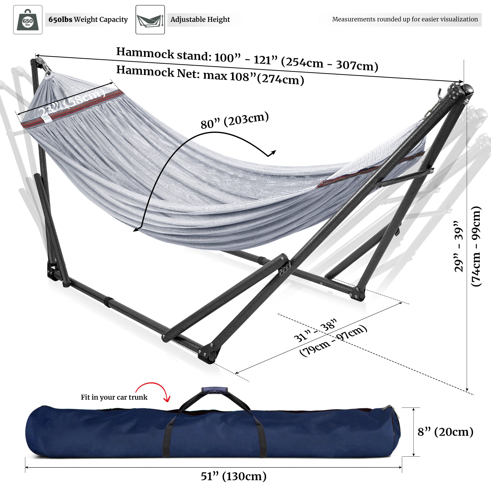 Tranquillo Universal Hammock with Medium Size Stands