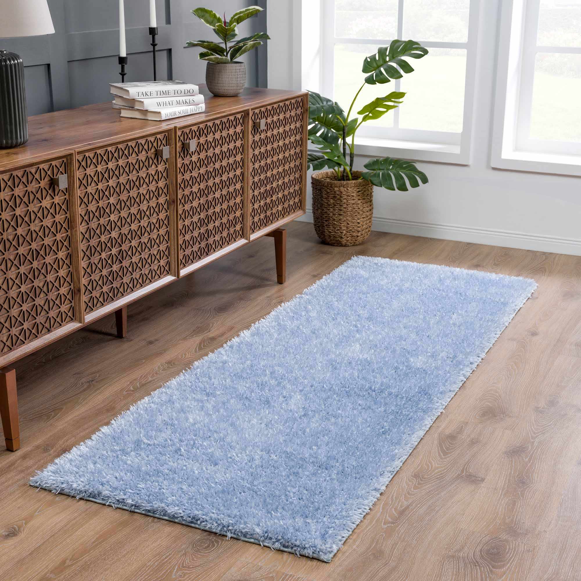 Faina Solid Aqua Shag Washable Area Rug - Clearance