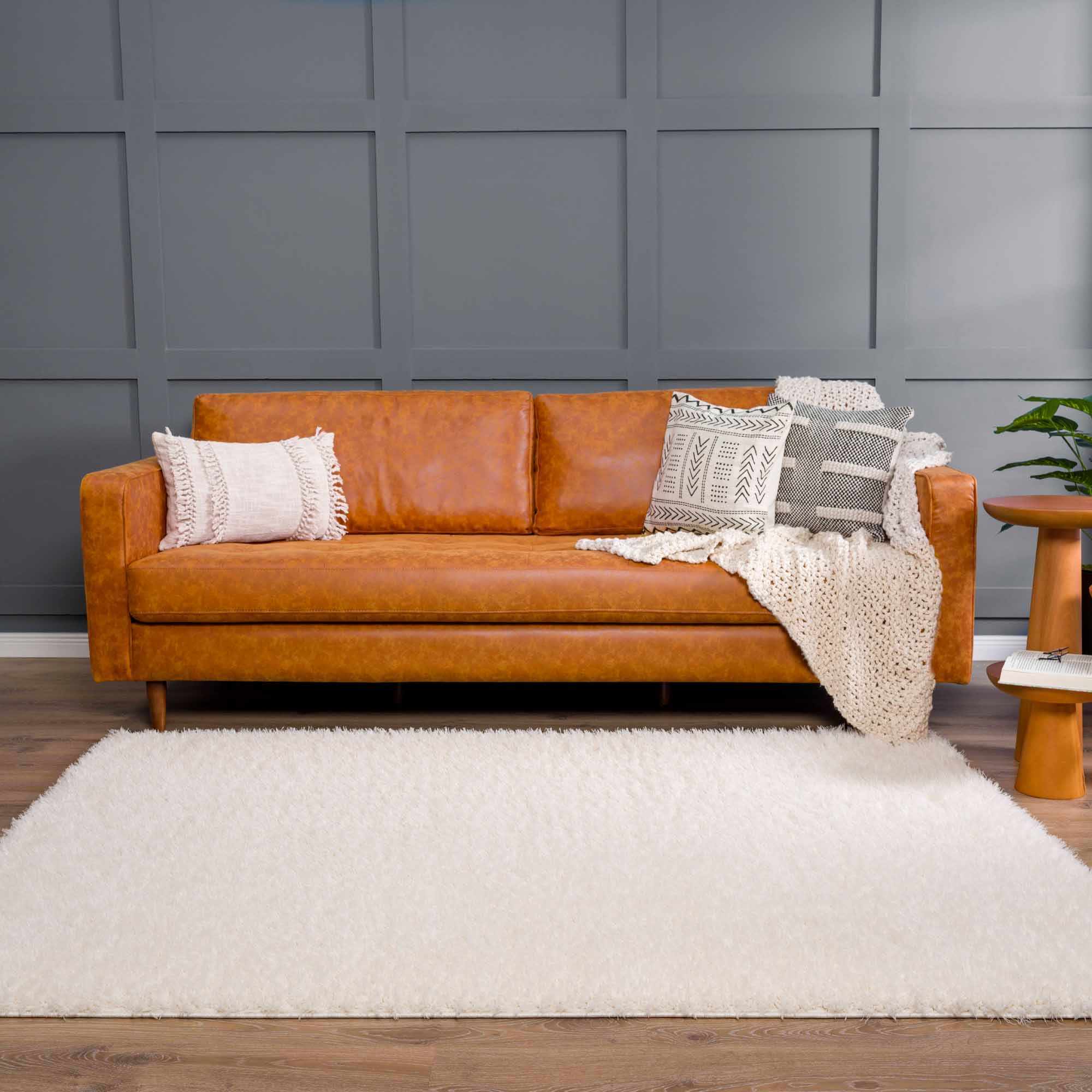 Faina Solid Cream Shag Washable Area Rug