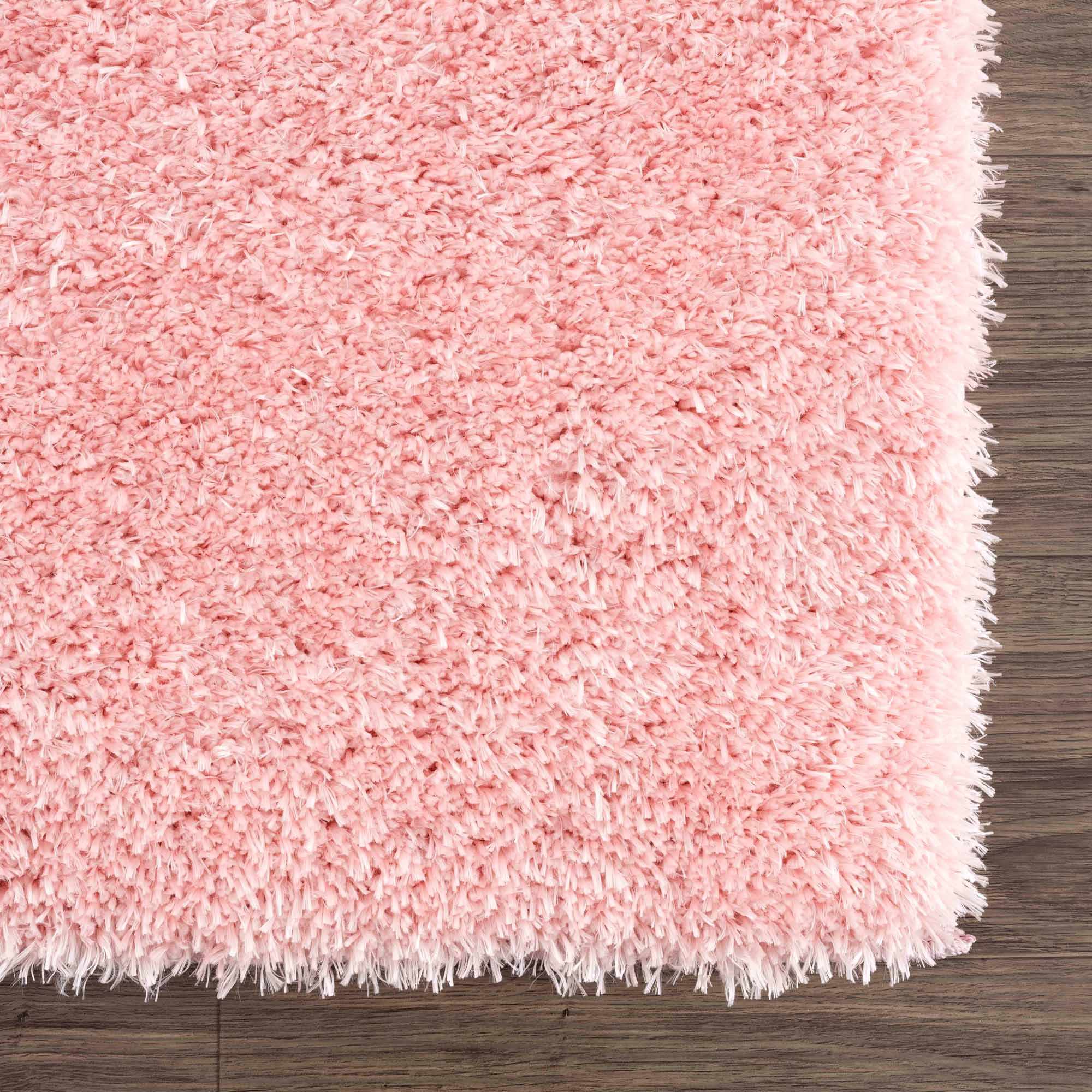 Faina Solid Pink Shag Washable Area Rug