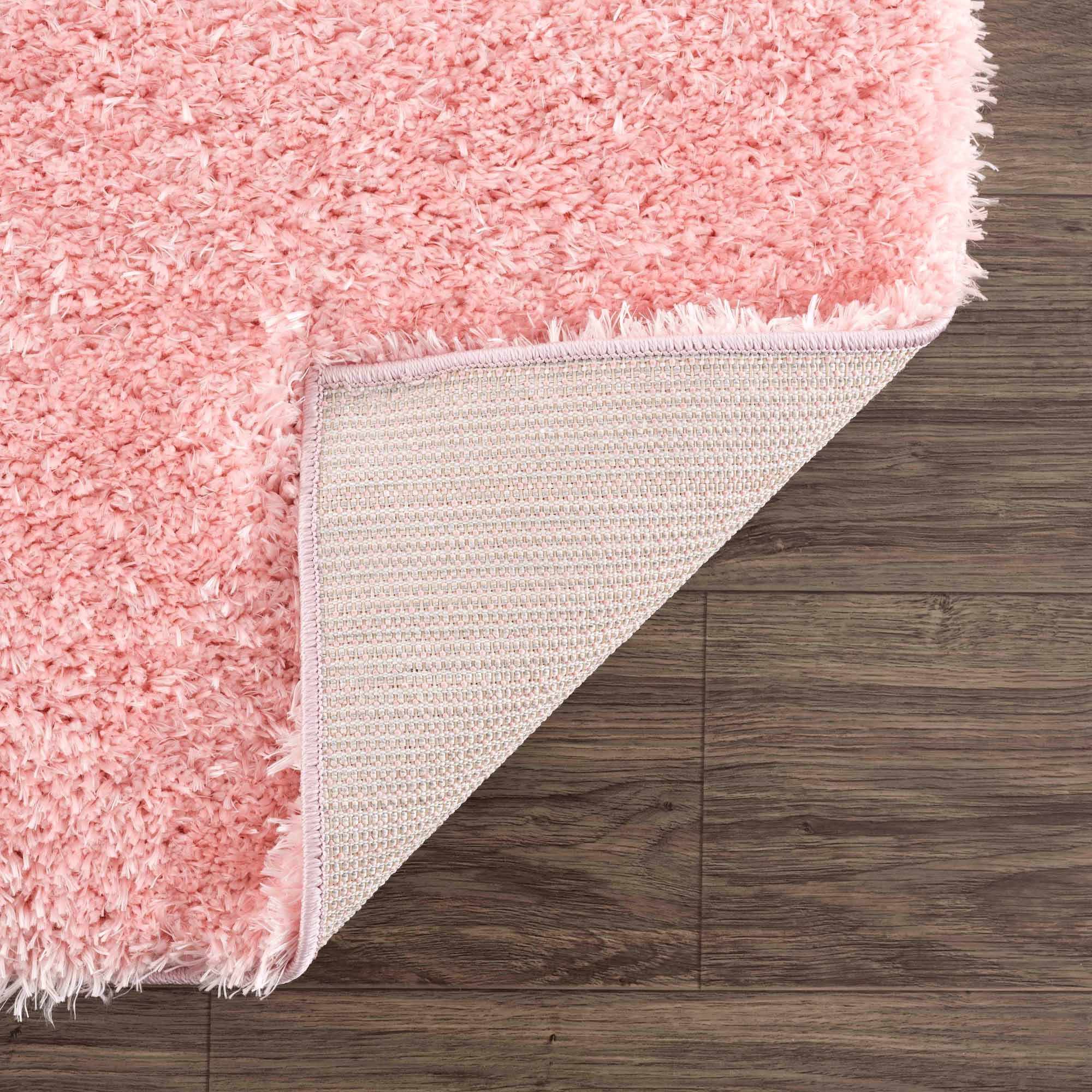 Faina Solid Pink Shag Washable Area Rug
