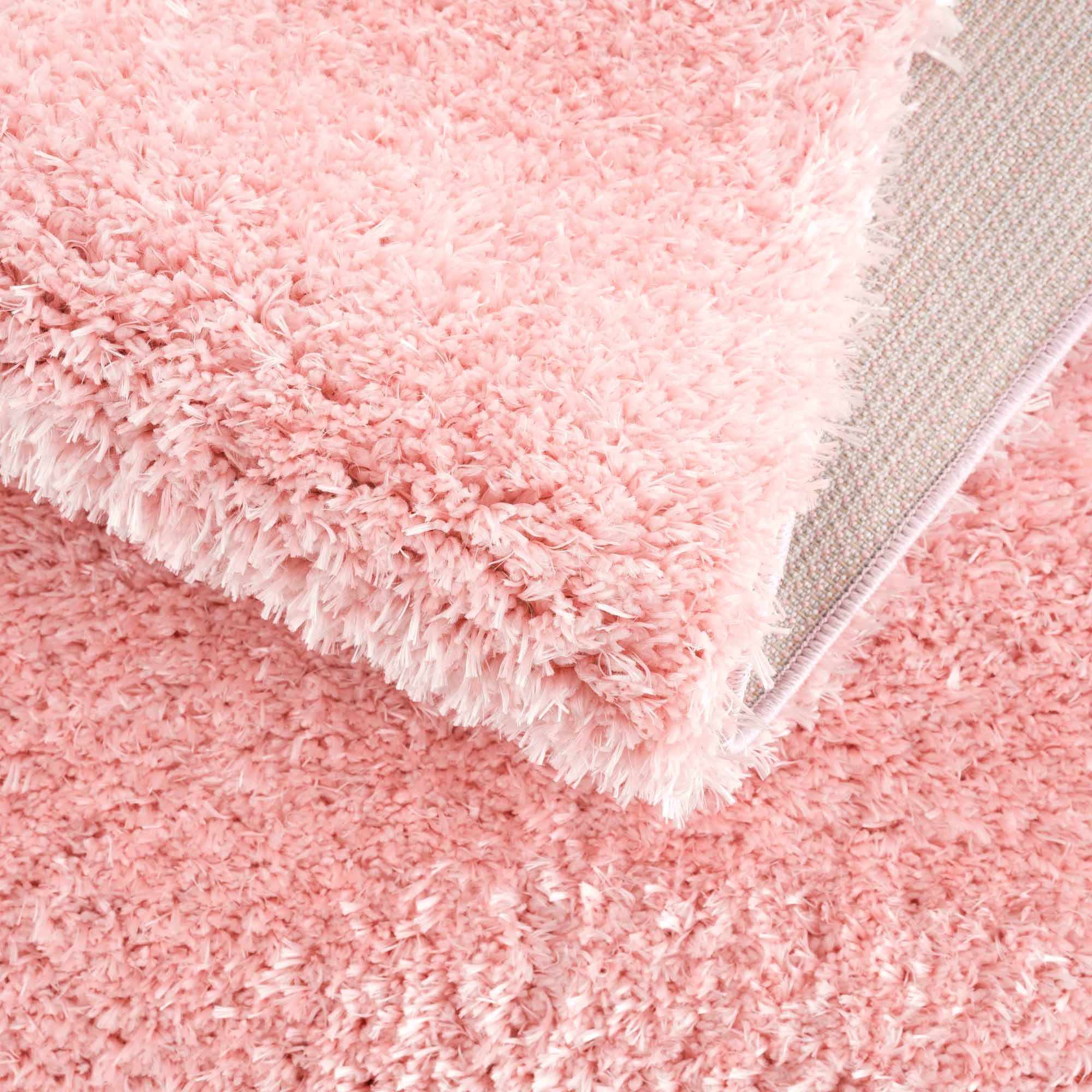 Faina Solid Pink Shag Washable Area Rug