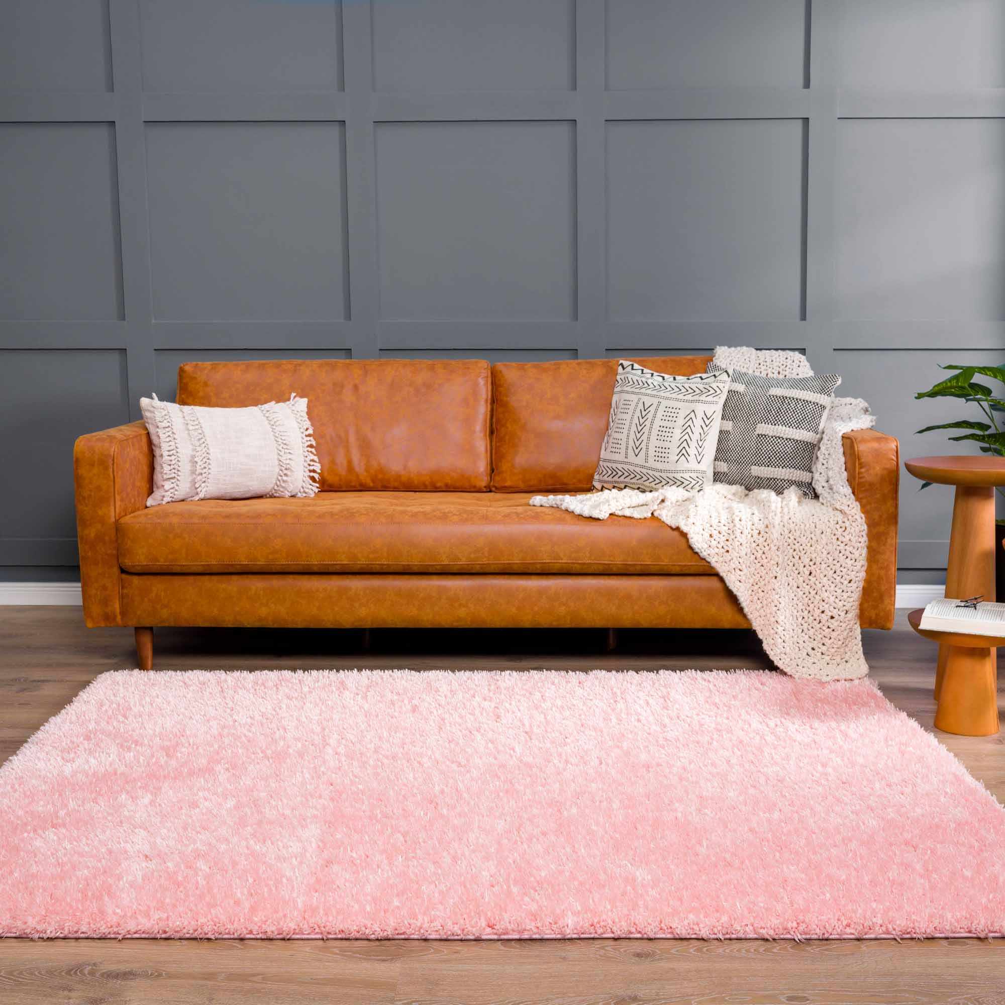Faina Solid Pink Shag Washable Area Rug