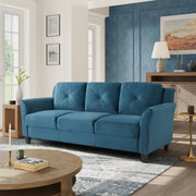 3-Seater Upholstered Sofa in Blue with Button Tufted Cushions