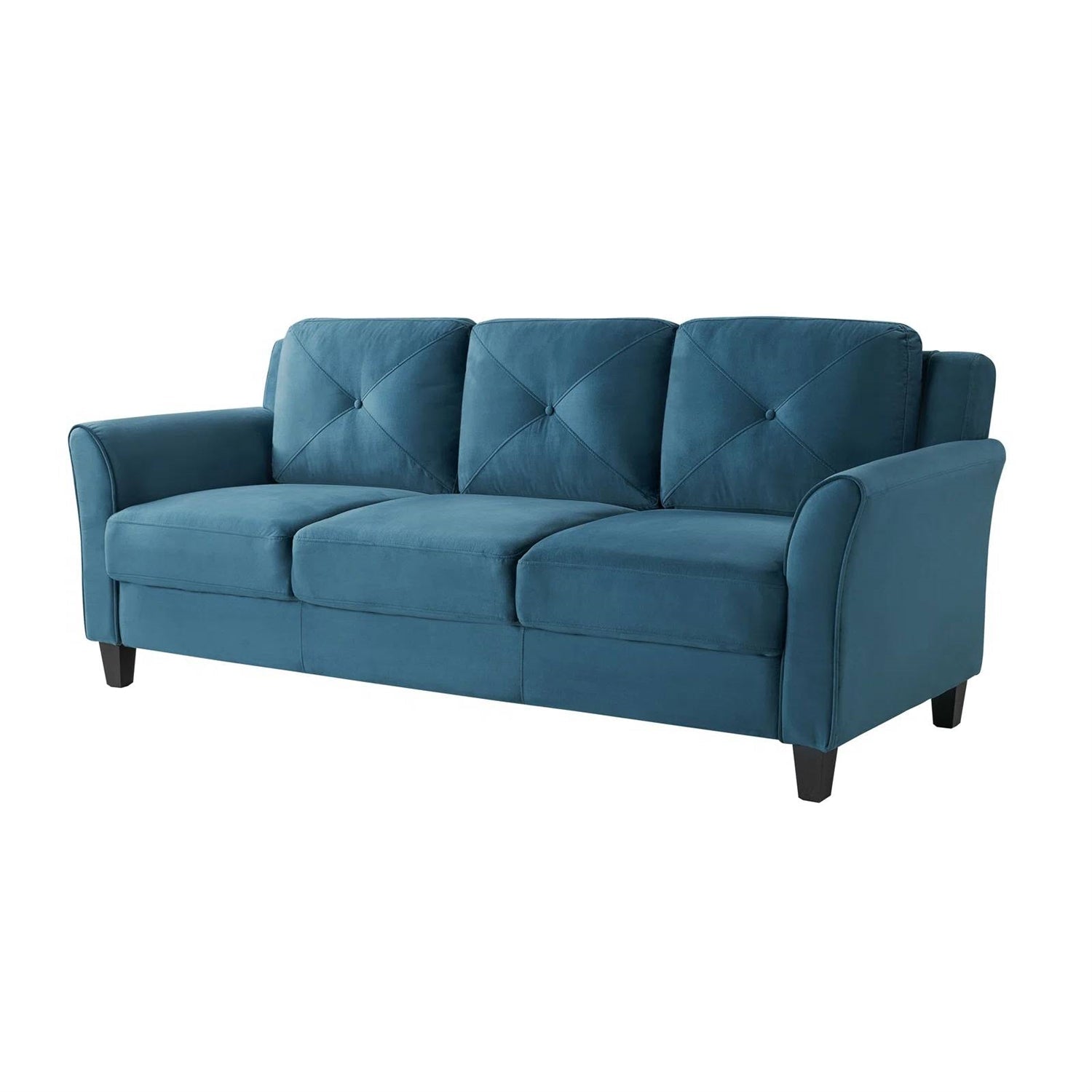 3-Seater Upholstered Sofa in Blue with Button Tufted Cushions