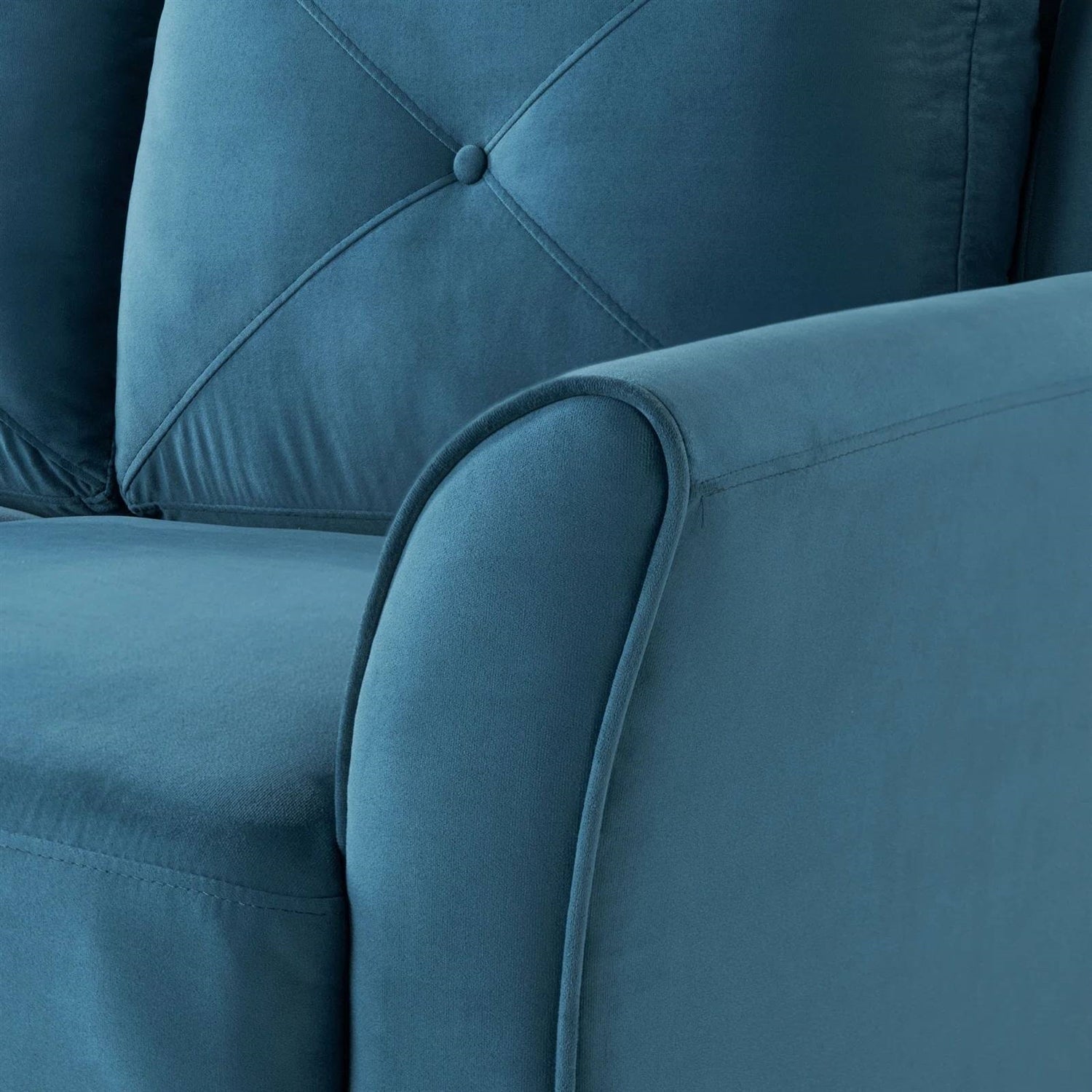 3-Seater Upholstered Sofa in Blue with Button Tufted Cushions