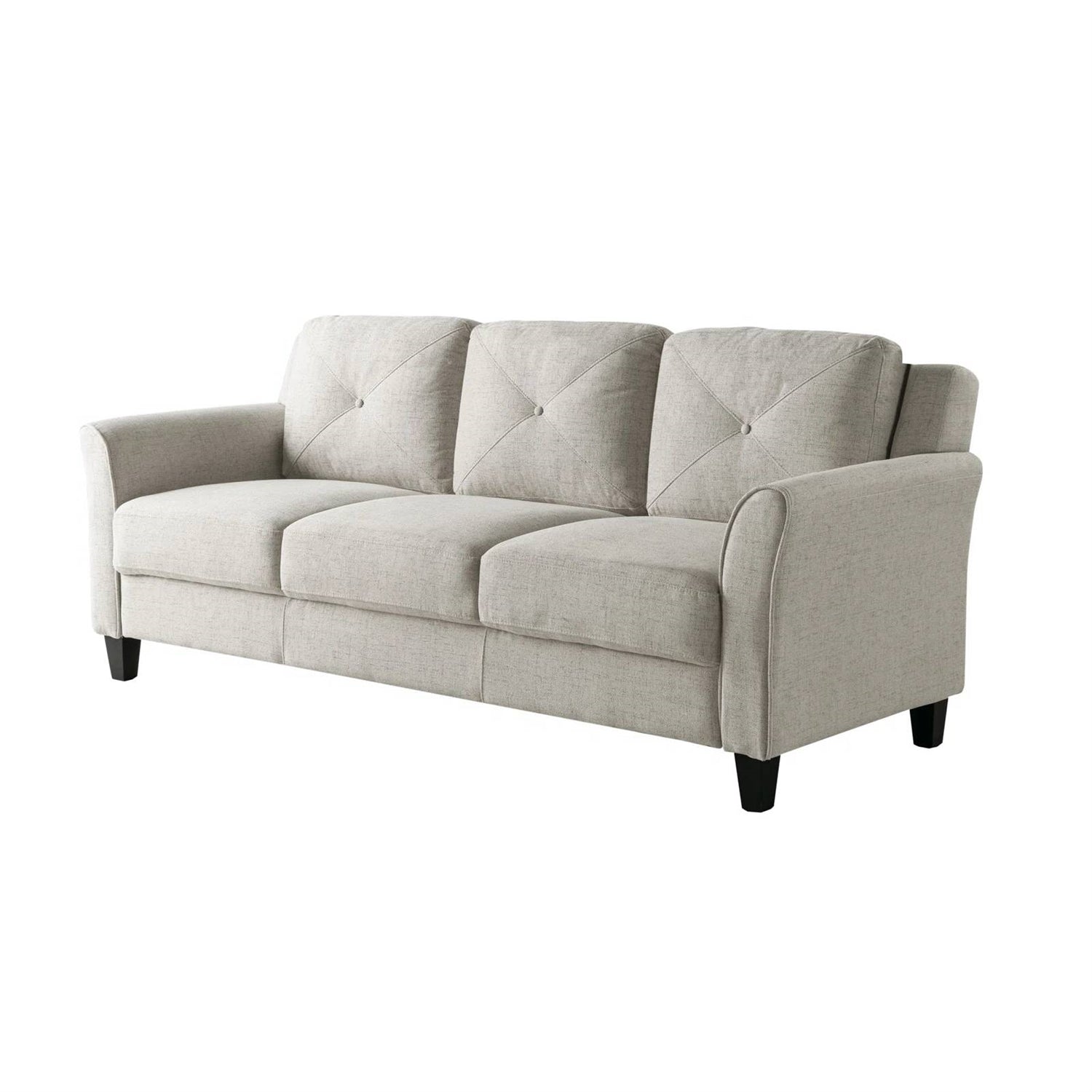 3-Seater Upholstered Sofa in Cream with Button Tufted Cushions