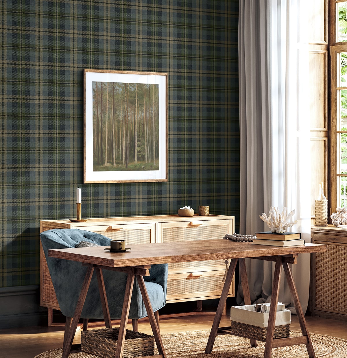 Thornbury Tailored Plaid Peel and Stick Removable Wallpaper