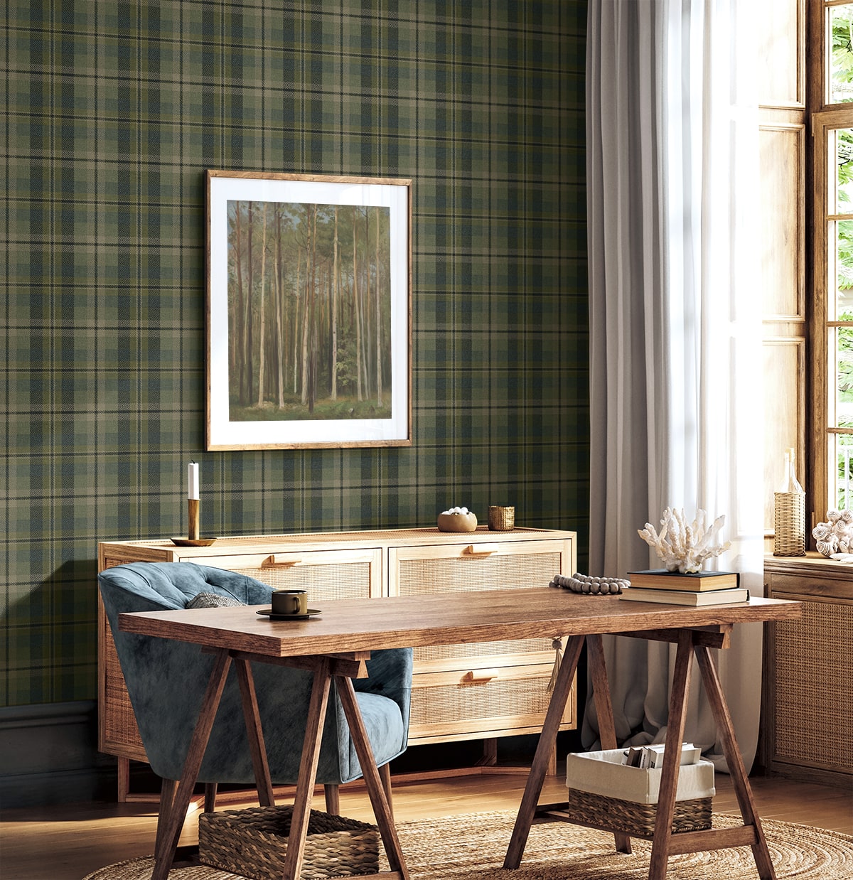 Thornbury Tailored Plaid Peel and Stick Removable Wallpaper