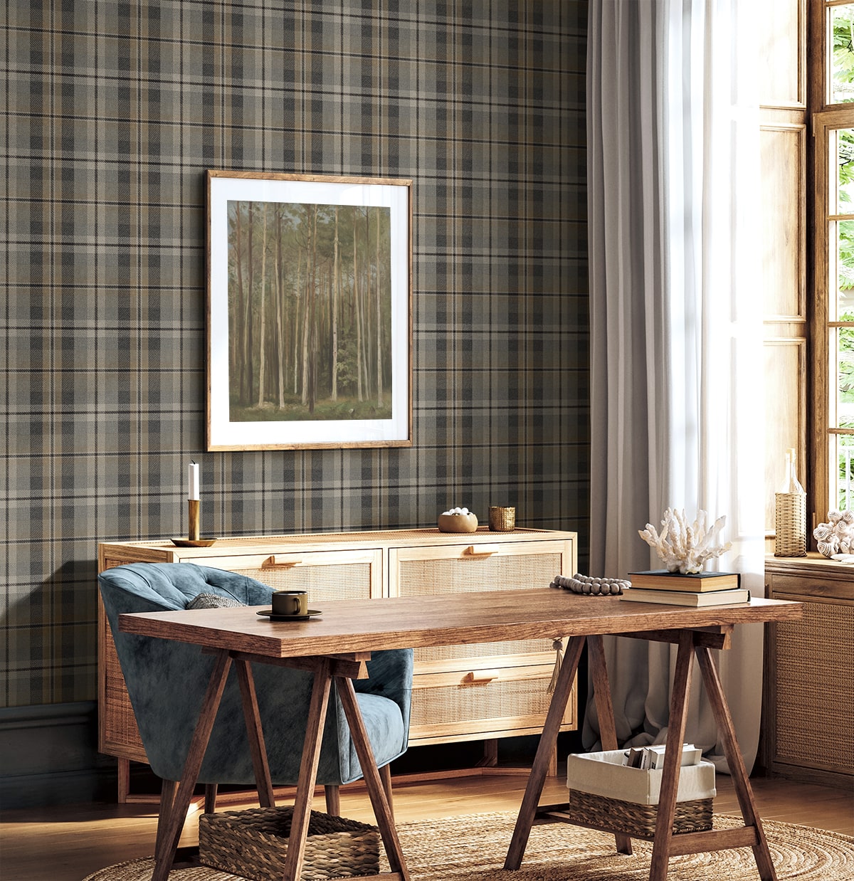 Thornbury Tailored Plaid Peel and Stick Removable Wallpaper