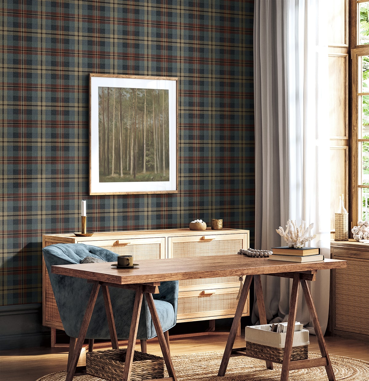 Thornbury Tailored Plaid Peel and Stick Removable Wallpaper