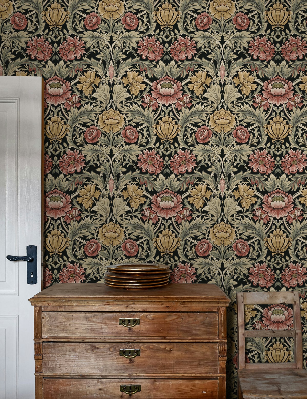 Acanthus Floral Cameo Peel and Stick Removable Wallpaper