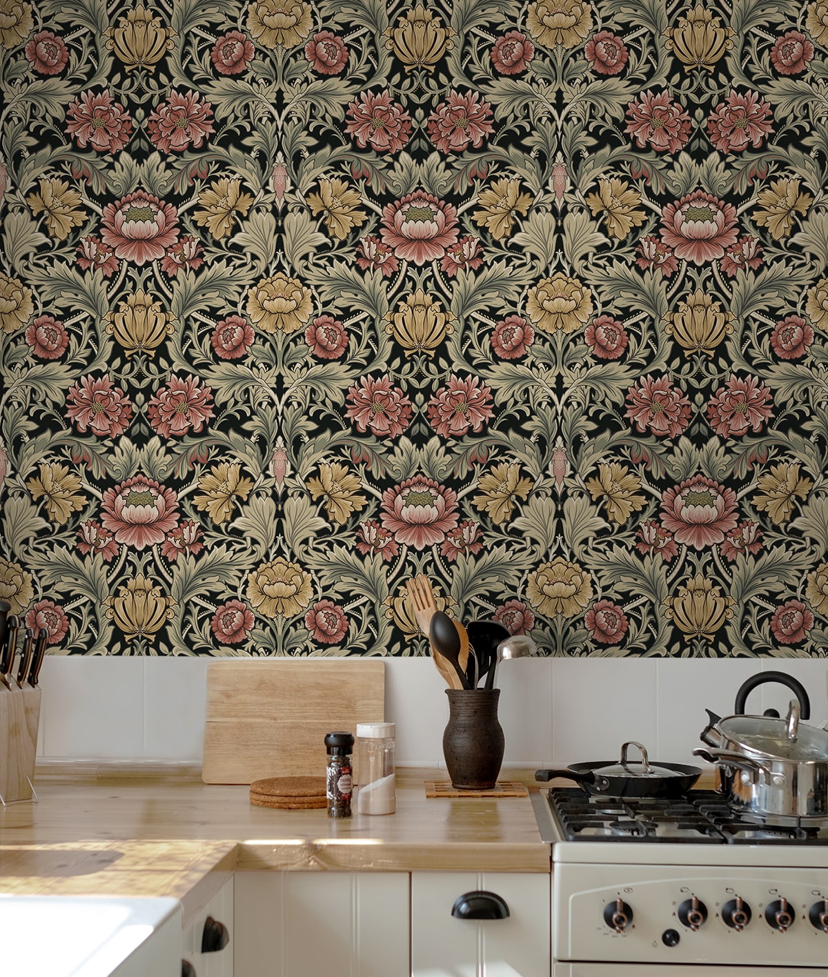 Acanthus Floral Cameo Peel and Stick Removable Wallpaper