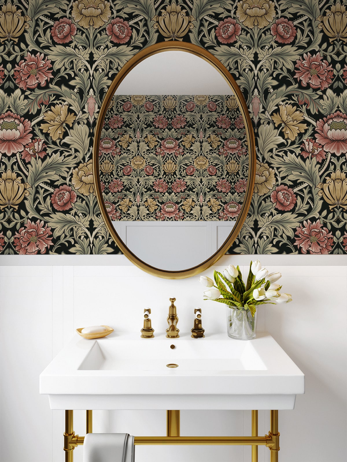 Acanthus Floral Cameo Peel and Stick Removable Wallpaper