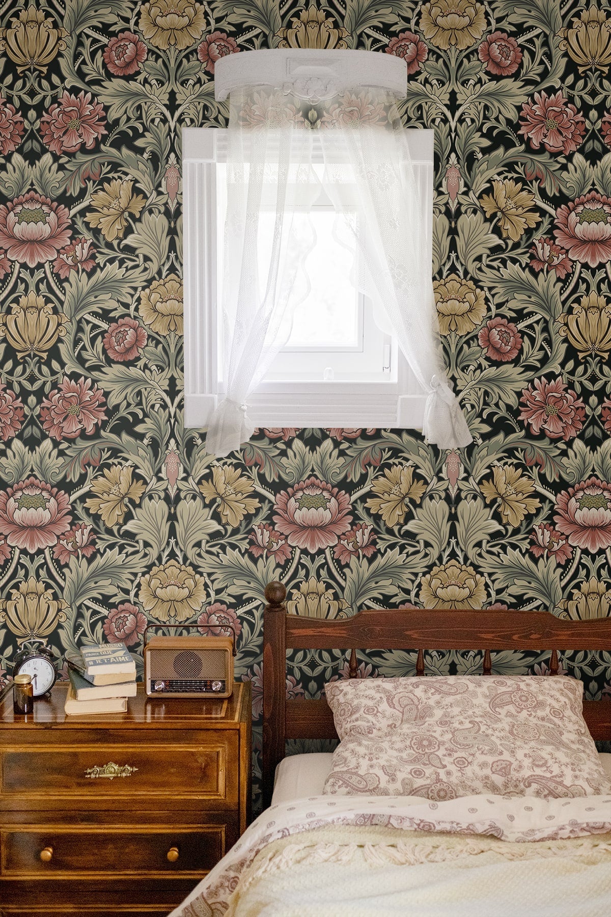 Acanthus Floral Cameo Peel and Stick Removable Wallpaper