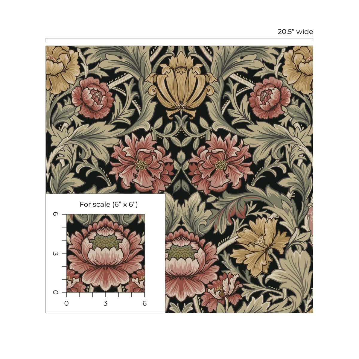 Acanthus Floral Cameo Peel and Stick Removable Wallpaper