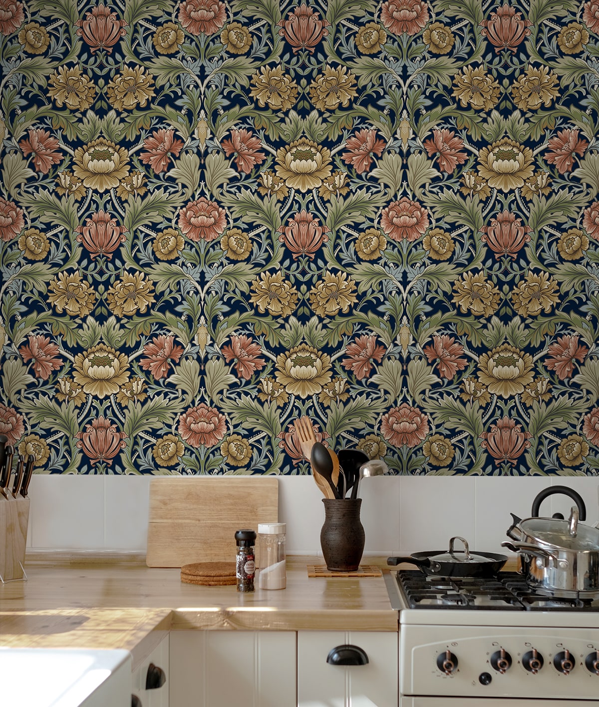 Acanthus Floral Cameo Peel and Stick Removable Wallpaper