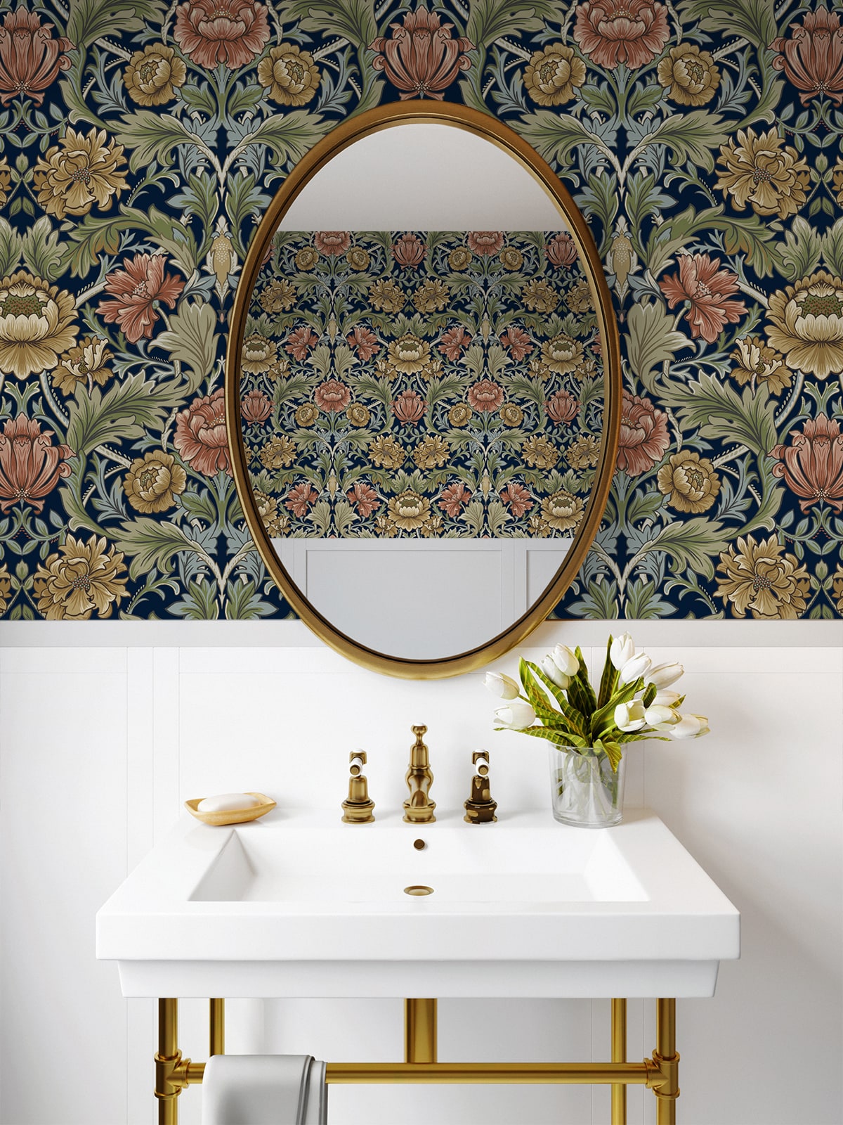 Acanthus Floral Cameo Peel and Stick Removable Wallpaper