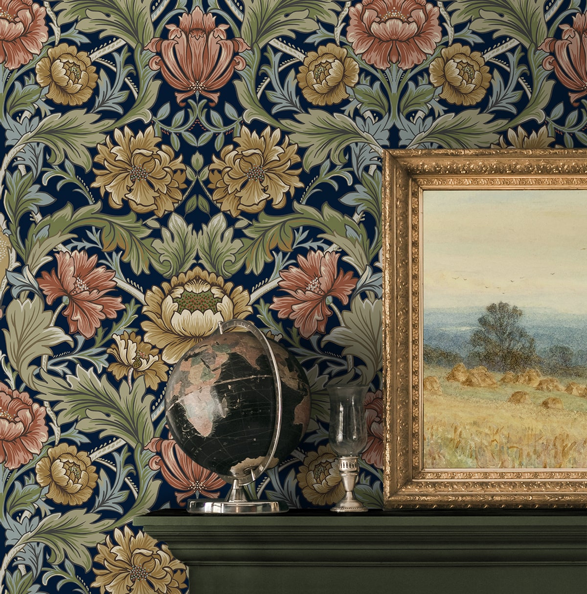 Acanthus Floral Cameo Peel and Stick Removable Wallpaper