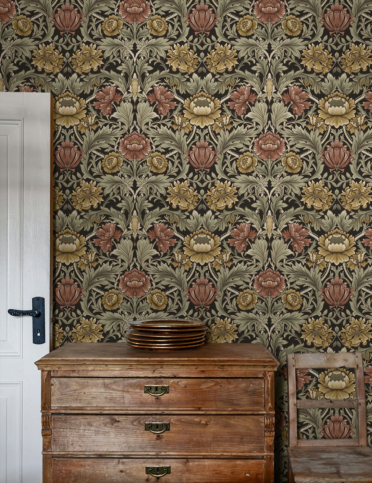 Acanthus Floral Cameo Peel and Stick Removable Wallpaper