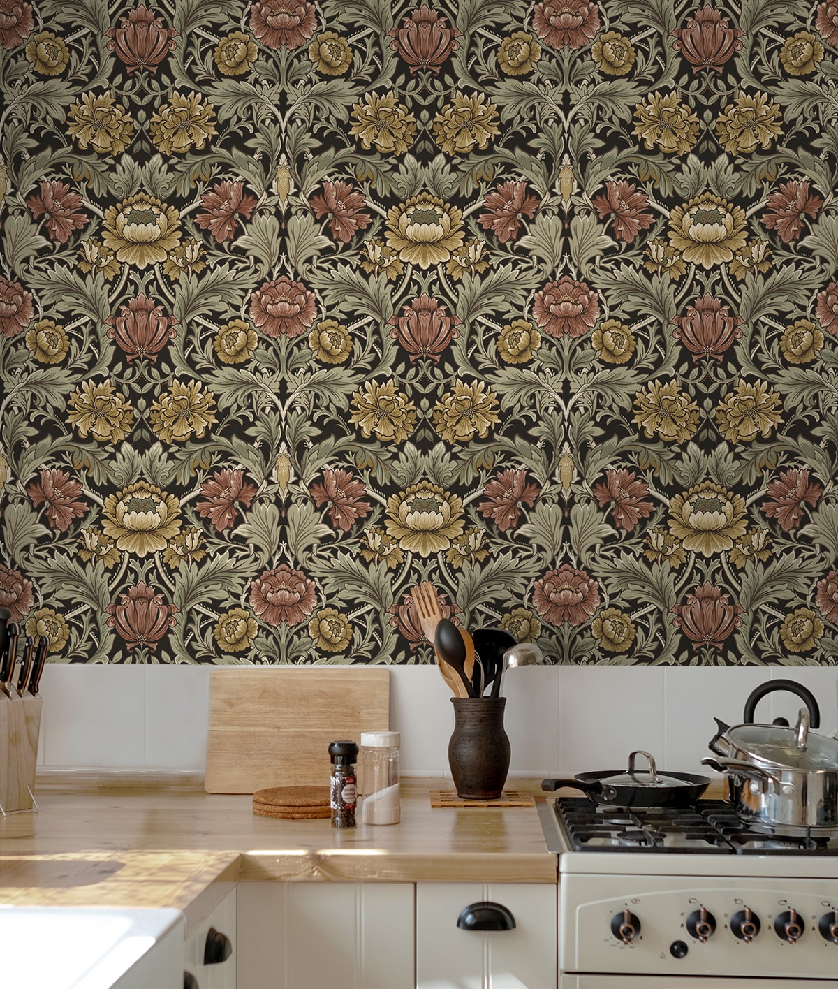 Acanthus Floral Cameo Peel and Stick Removable Wallpaper