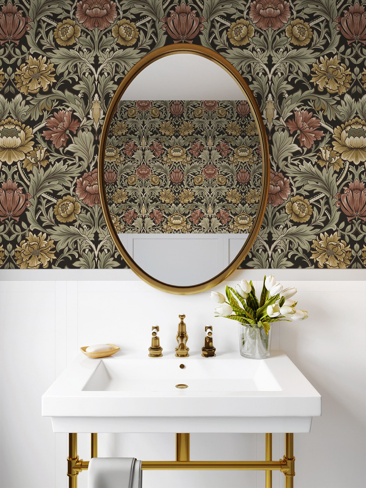 Acanthus Floral Cameo Peel and Stick Removable Wallpaper