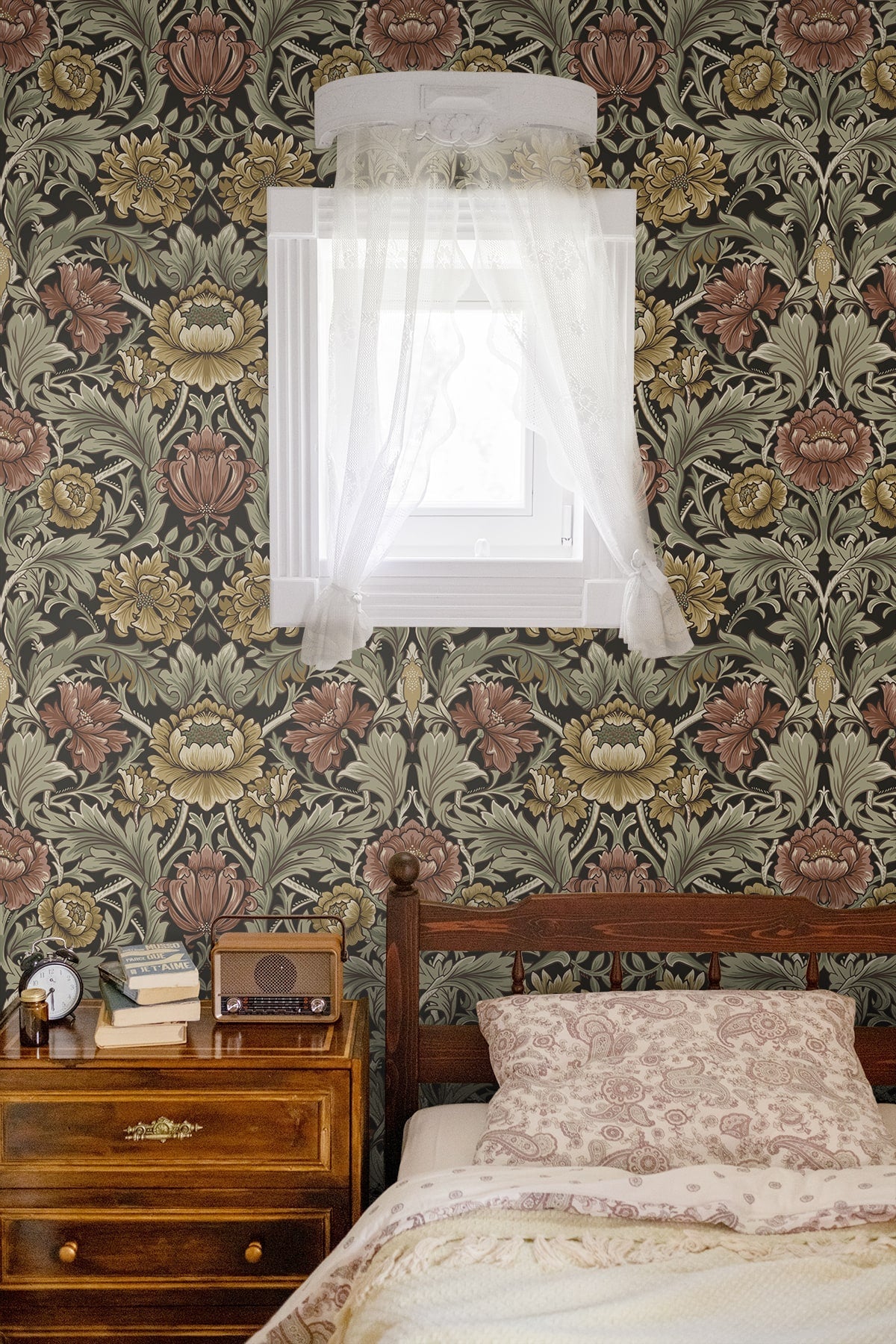 Acanthus Floral Cameo Peel and Stick Removable Wallpaper